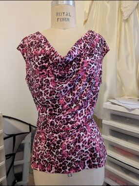 paper tee Pink and Black Leopard Print Cowl Neck Top